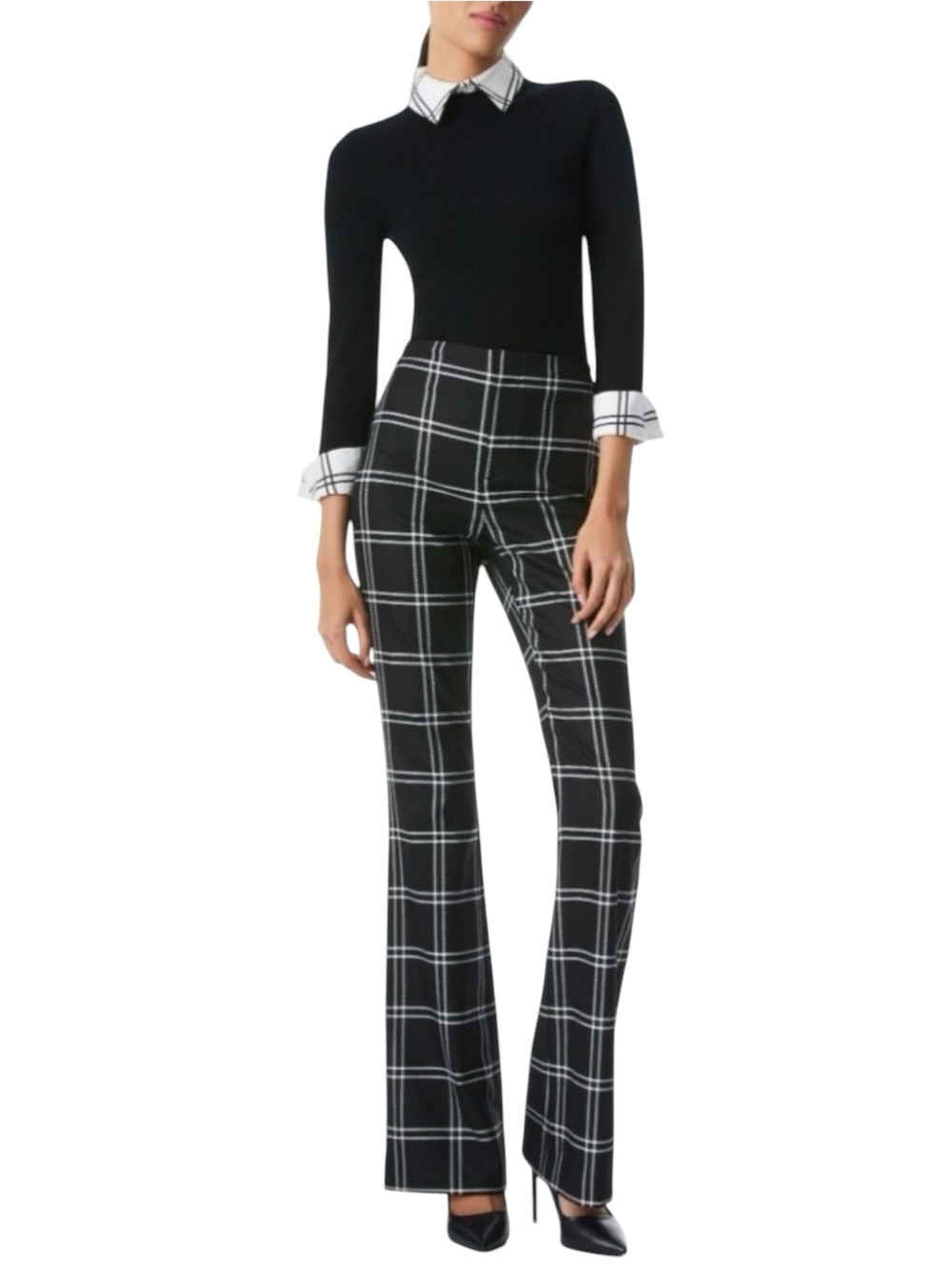 Alice + Olivia Teeny Black White Plaid Fit & Flare Bootcut Pants Size 0 Trousers
